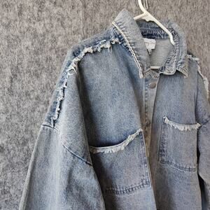 Emory Park Indie Hippie Punk Boxy Cropped Boho Grunge Distress XL Denim Jacket